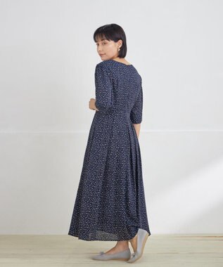 Tiaclasse L 【洗える】変形ドット柄ワンピース ネイビー