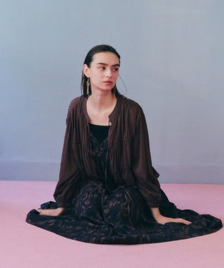 YECCA VECCA リボンデザインシアーブラウス Brown