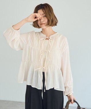 YECCA VECCA リボンデザインシアーブラウス Brown