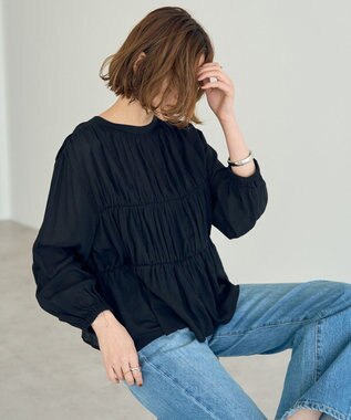 YECCA VECCA リボンデザインシアーブラウス Brown