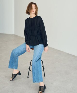 YECCA VECCA リボンデザインシアーブラウス Brown