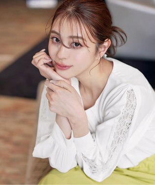 Tiaclasse 【新色追加・洗える】レースパフ袖ブラウス オフホワイト