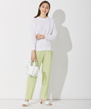 自由区 L 【洗える】コットンラッセル ボートネックニット ホワイト系