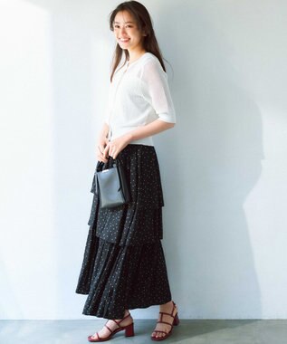 組曲 L 【前後着用可】メッシュ5分袖ニット カーディガン アイボリー系