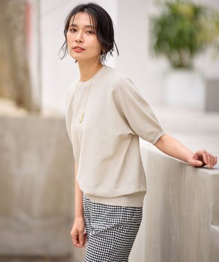 ANY 【洗濯機可/UVケア】ラメニットドルマンプルオーバー ベージュラメ