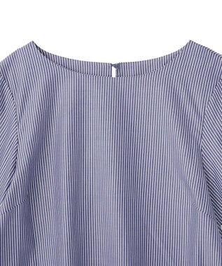 YECCA VECCA ストライプ柄レース切替ブラウス Navy