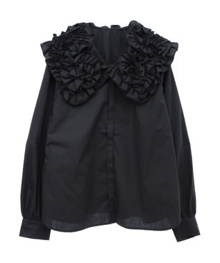 Green Parks フリルビッグカラーブラウス Black