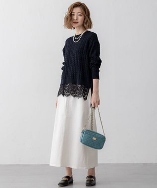 23区 【洗える】レースコンビストレッチ マットサテン インナー タンクトップ ブラック系