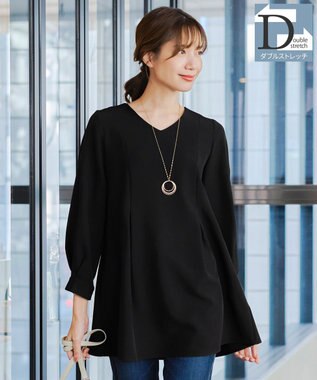 Tiaclasse 【ダブルストレッチ・洗える】バックベルトチュニックブラウス ブラック