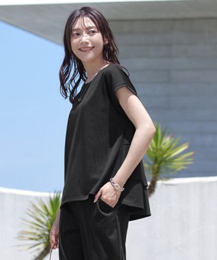 Tiaclasse 【UVカット・吸水速乾】 “きれい見え” バックペプラムトップス ブラック