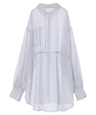 earth music&ecology ワンポイント刺繍ロングシャツ Stripe Navy