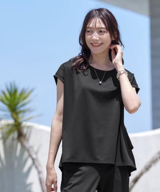 Tiaclasse 【UVカット・吸水速乾】 “きれい見え” バックペプラムトップス ブラック