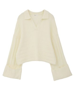 CRAFT STANDARD BOUTIQUE ロールアップ袖ショート丈ニットプルオーバー Ivory