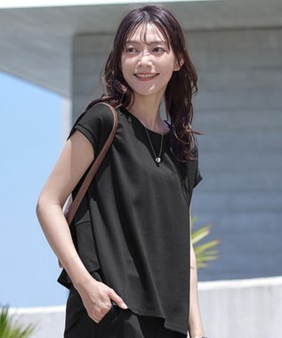 Tiaclasse 【UVカット・吸水速乾】 “きれい見え” バックペプラムトップス ブラック