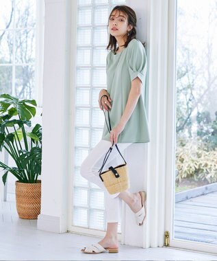 Tiaclasse 【洗える】パフスリーブチュニックブラウス ミント