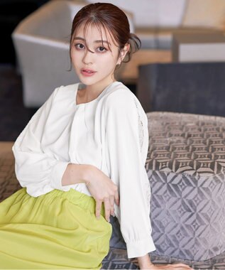 Tiaclasse 【新色追加・洗える】レースパフ袖ブラウス オフホワイト