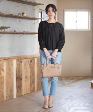 Tiaclasse 【新色追加・洗える】レースパフ袖ブラウス ブラック