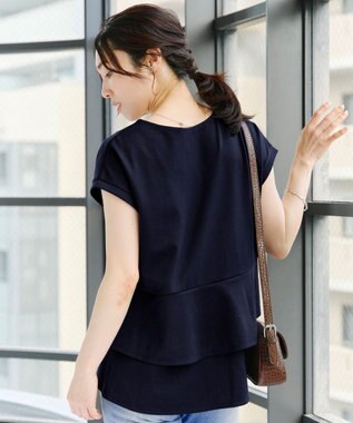Tiaclasse 【UVカット・吸水速乾】 “きれい見え” バックペプラムトップス ネイビー