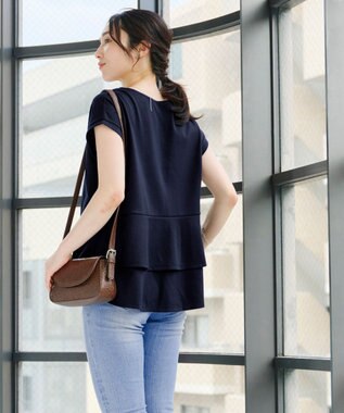 Tiaclasse 【UVカット・吸水速乾】 “きれい見え” バックペプラムトップス ネイビー