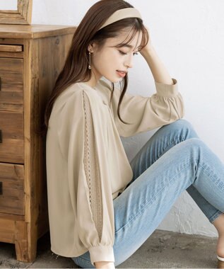 Tiaclasse 【新色追加・洗える】レースパフ袖ブラウス ベージュ