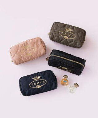 【撥水】CHECKER CLOVER POUCH ポーチ, ネイビー系, F