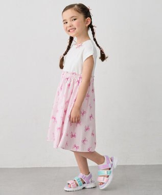 ANY KIDS 【接触冷感】ひんやり ドッキングワンピース ピンク×リボン