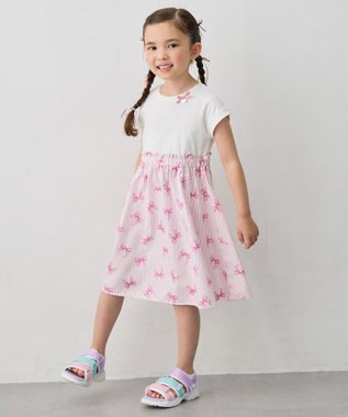 ANY KIDS 【接触冷感】ひんやり ドッキングワンピース ピンク×リボン