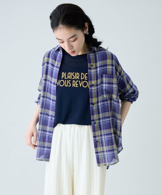 ANY シアーチェックシャツ パープル系