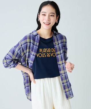 ANY シアーチェックシャツ パープル系