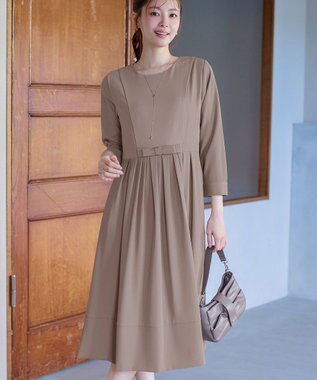 Tiaclasse L 【セレモニー・新色追加】リボンベルトフレアワンピース モカ