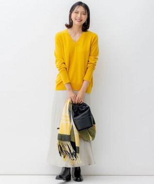 23区 カシミヤ チェック柄 ストール イエロー