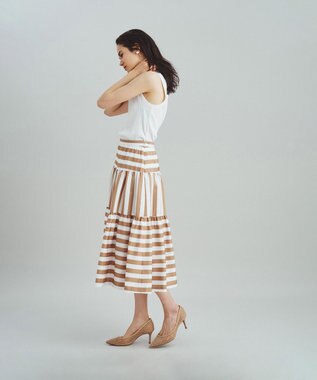 GRACE CONTINENTAL ボーダーコンビスカート キャメル