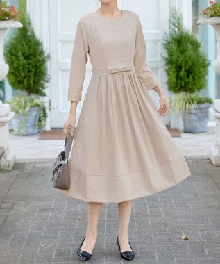 Tiaclasse L 【セレモニー・新色追加】リボンベルトフレアワンピース グレージュ