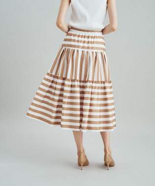 GRACE CONTINENTAL ボーダーコンビスカート キャメル