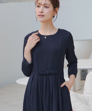 Tiaclasse L 【セレモニー・新色追加】リボンベルトフレアワンピース ネイビー