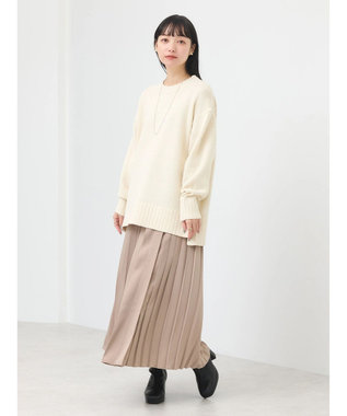 earth music&ecology ウォッシャブル脇スリットクルーネックプルオーバー Ivory