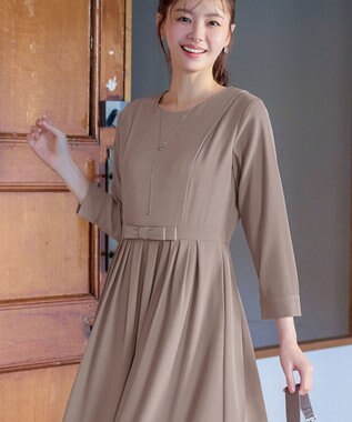 Tiaclasse L 【セレモニー・新色追加】リボンベルトフレアワンピース モカ