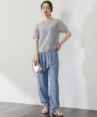 自由区 L 【ワコールコラボ・2点SET】シアーチェックニット プルオーバー グレー