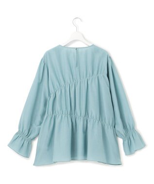 23区 【洗える】シアーコットンシルク シャーリング デザイン ブラウス セージ系