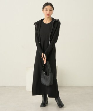 earth music&ecology ＳＥＴ２点ＺＩＰベスト＋ニットワンピース Black