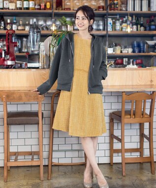 Tiaclasse 【洗える】大人華やかなツイードワンピース イエロー