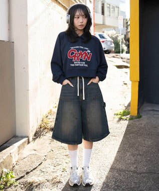 WEGO 襟付きグラフィックショートスウェット ネイビー