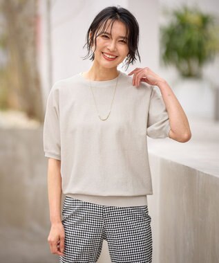 ANY 【洗濯機可/UVケア】ラメニットドルマンプルオーバー ベージュラメ