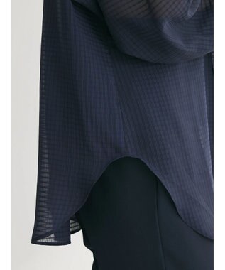 Green Parks シアーチェック袖ドロストシャツチュニック Dark Navy