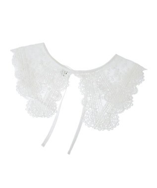 earth music&ecology シアー刺繍レース付け襟 Off White