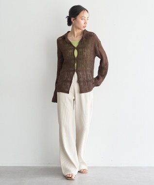 earth music&ecology メッシュレース襟付きカーディガン Brown