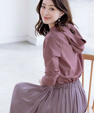 Tiaclasse L 【洗える】パーカードッキングワンピース ピンク×ライトピンク