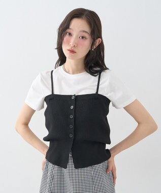 earth music&ecology ＳＥＴ２点コンパクトＴＥＥ＋マルチｗａｙニットビスチ Black