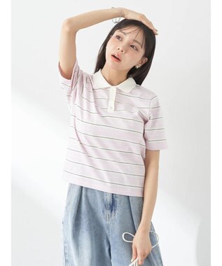 earth music&ecology 襟付きボーダープルオーバー Pink