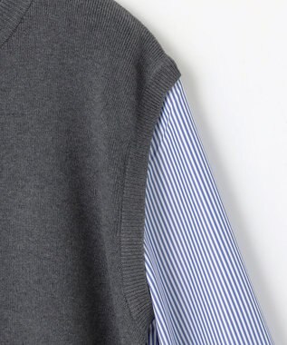 ANY L レイヤード風チュニック グレー×ブルーストライプ